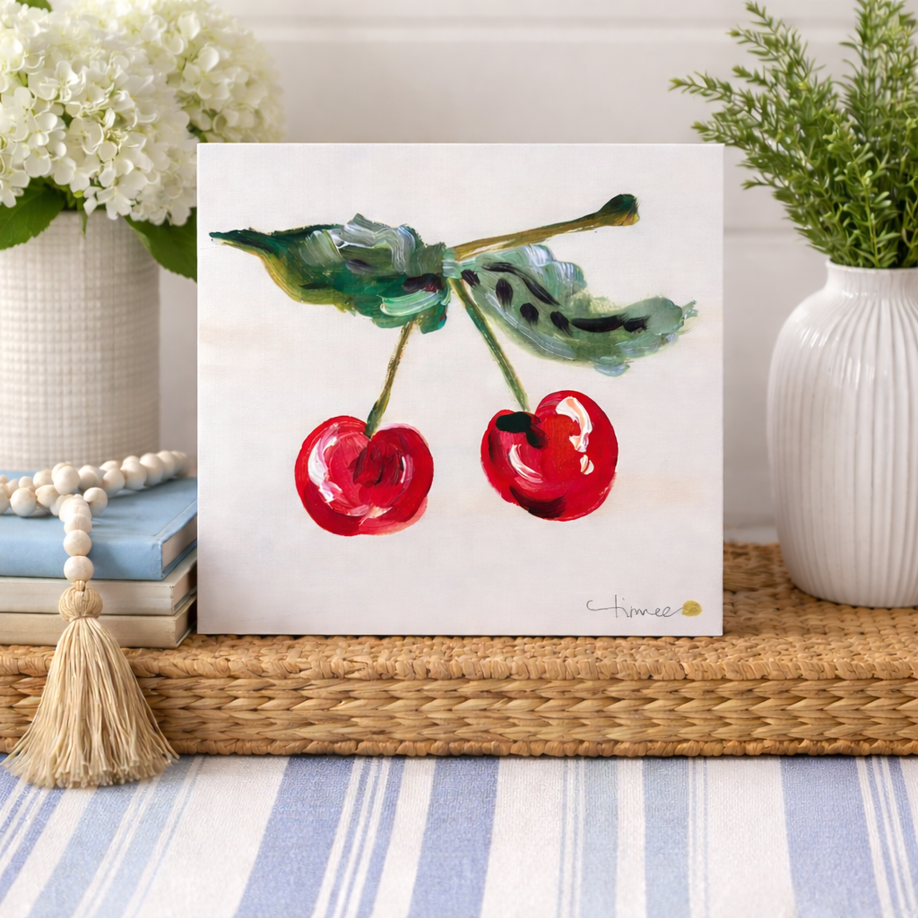 Original Cherry Painting on Natural Wood Panel (8x8) – Timree